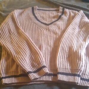 SHEIN Blush and Charcoal V-Neck Sweater